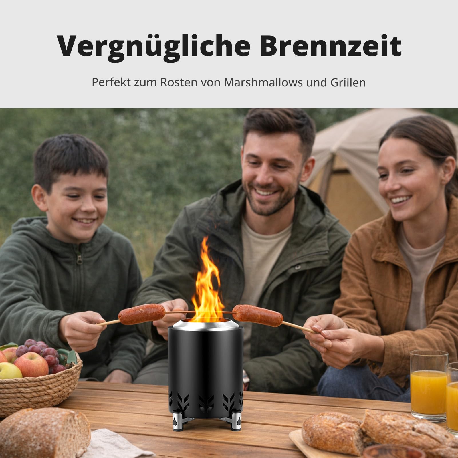 Tragbare Feuerschale Edelstahl für den Außenbereich, Rauchfreie Feuerstelle mit Ständer&Tragetasche,Rauchfreier Mini-Feuerstelle für Balkon, Terrasse und Gärten, 14cm ⊘ * 20cm H Schwarz