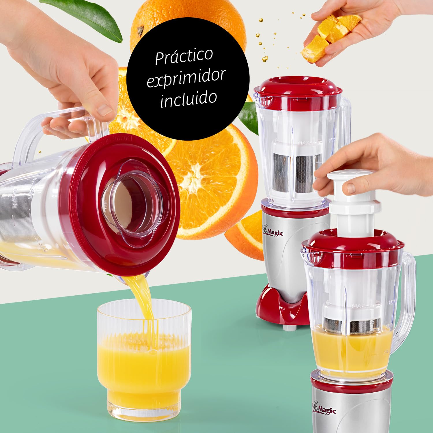 GOURMETmaxx Mr. Magic Mixer | Smoothie Maker con pack de accesorios XXL | Batidora de pie 18 piezas | Con tapas herméticas a prueba de fugas | Procesador de alimentos para batidos, smoothies, etc.