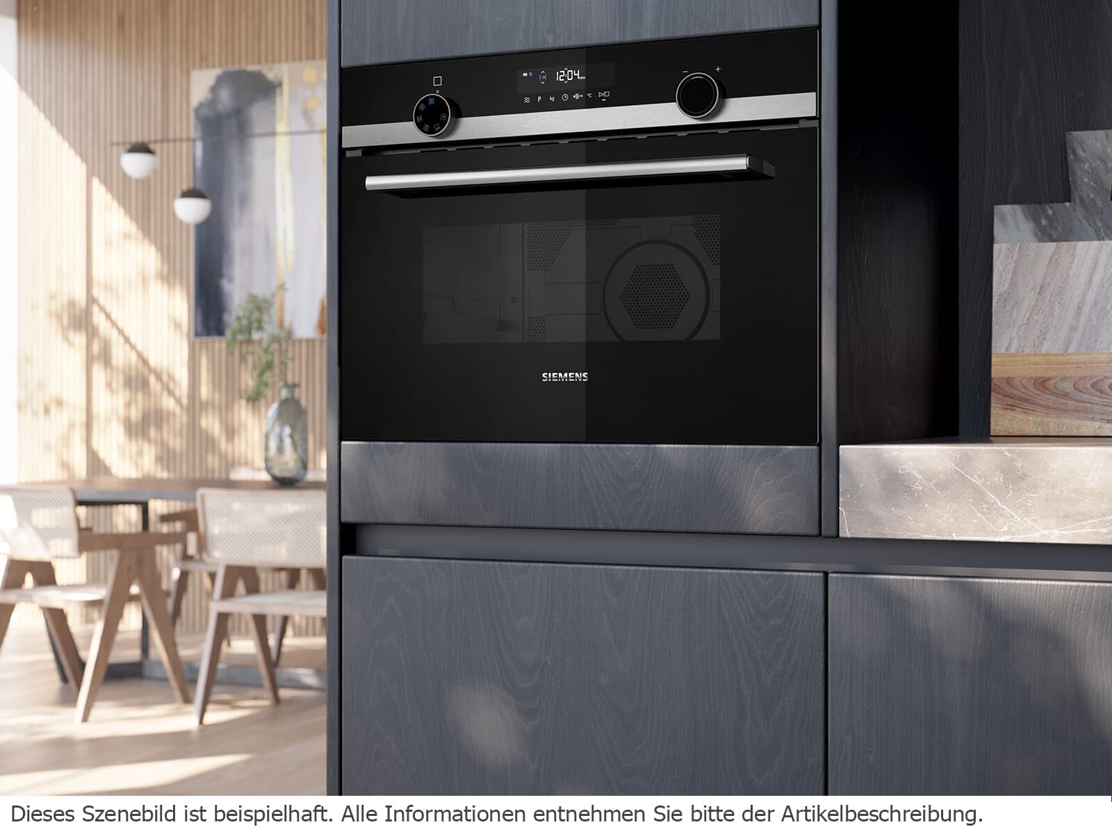 Siemens CM585AGS1 iQ500 Microonde da incasso ad aria calda 60 x 45 cm, 900 W, 44 L, in acciaio inox, controllo touchControl, aiuto idrolitico per la pulizia cookControl 15 microgrammi automatici, nero