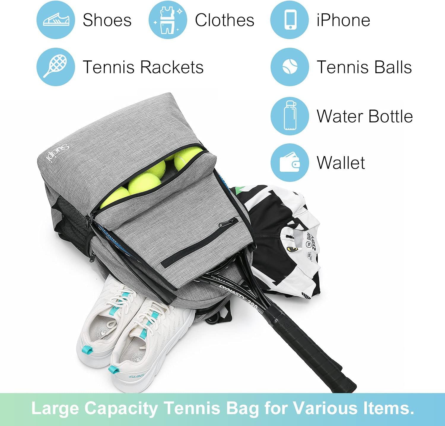 Sucipi Tennis Bag Professional Tennis Backpack for Men and Women Racket Bags Holds 2 Rackets with Ventilated Shoe Compartment : Sports & Outdoors