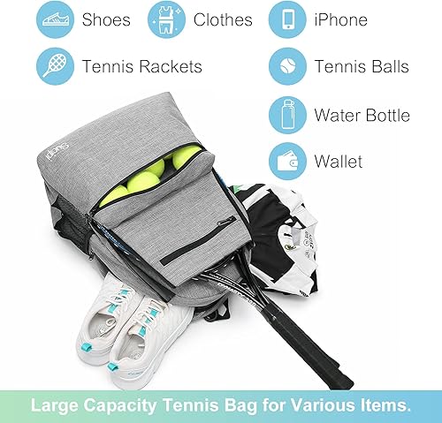 Miniatura 5 de Sucipi Bolsa de Tenis Profesional Mochila de Tenis para Hombres y Mujeres Bolsas de Raqueta con Capacidad para 2 Raquetas con Compartimento