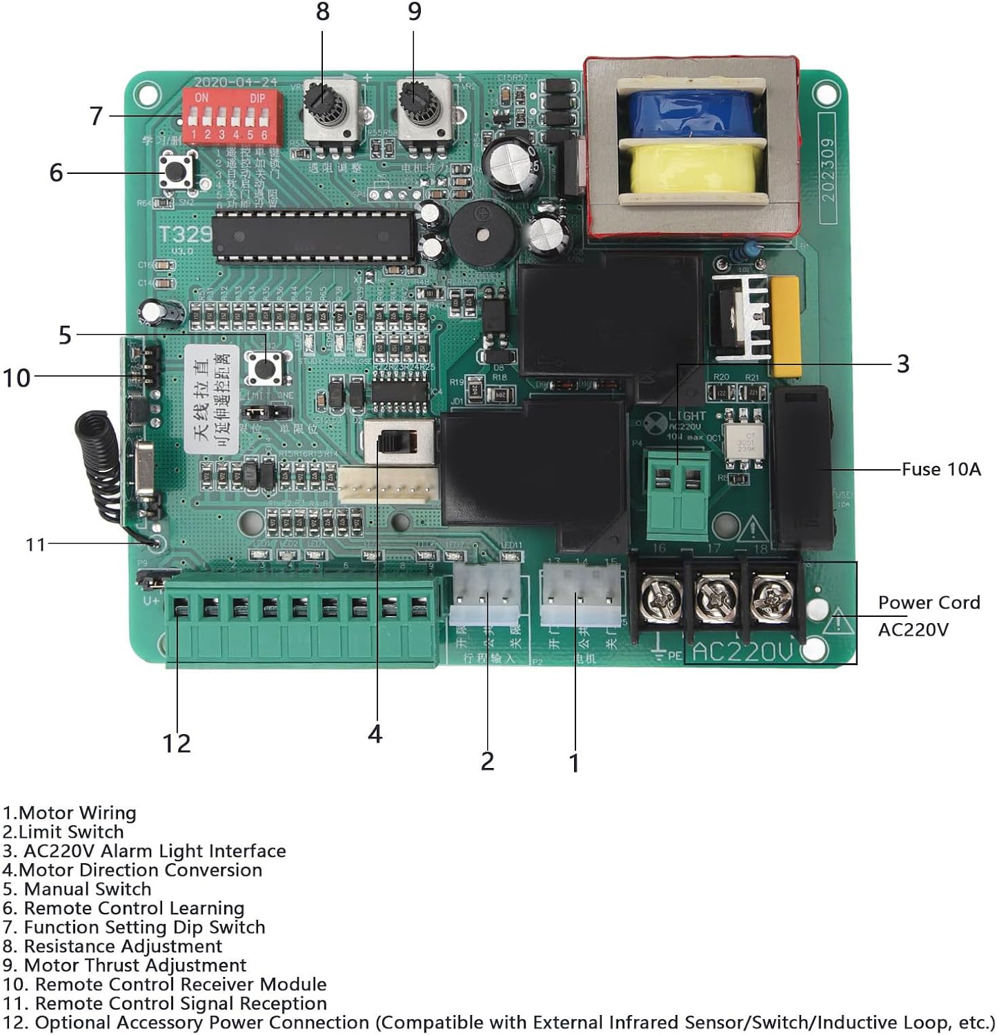 Detallado view of the Fockety PCB control board with numbered components
