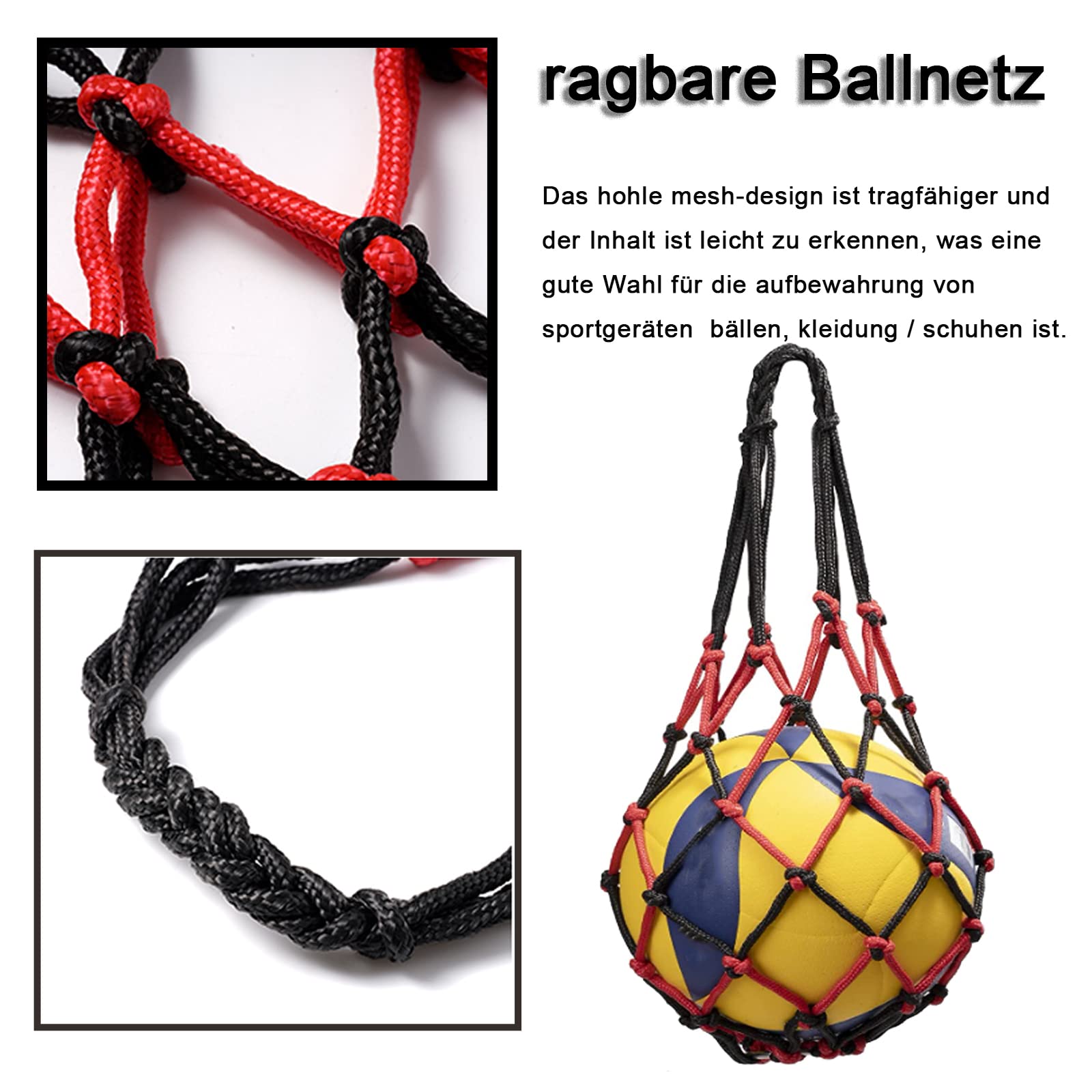 Red de Pelota Portátil, Juego de 2 Bolsas para Redes de Baloncesto, Fútbol, Transporte de Pelota, 2 Pasadores (Azul Blanco + Negro Rojo)