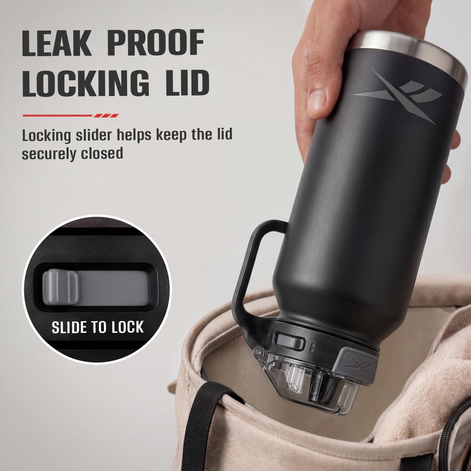Reebok 32 oz Insulated Stainless Steel Water Bottle with Straw, Beige | Leak-Proof Locking Lid, Soft Silicone Spout, Clip Handle, BPA-Free