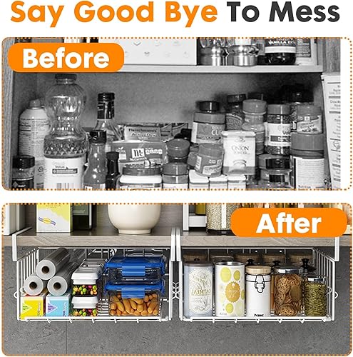 Miniatura 2 de Cesta de almacenamiento colgante debajo del estante, paquete de 4 unidades plegables debajo del gabinete, organizador de alambre de metal para