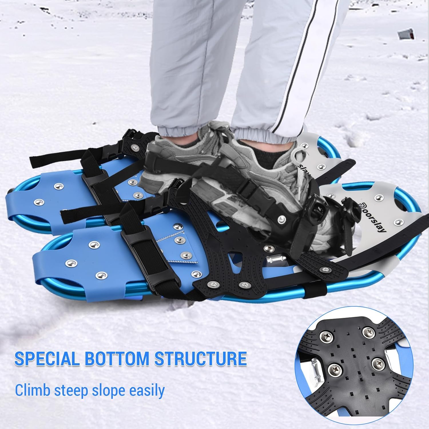Doorslay 5-in-1 Snowshoes for Men Women Youth Kids, 21/25 Inches Lightweight Aluminum Alloy All Terrain Snowshoes for Hiking, with Trekking Poles, Snow Baskets, Storage Clip and Carrying Tote Bag