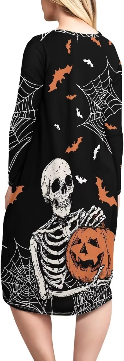 Gomyblomy Women's Nightgown Halloween Nightshirts Soft Cozy Sleep Shirts Plus Size Sleep Dress Crewneck Loungewear