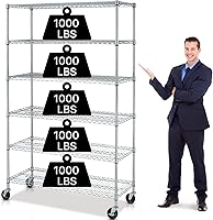 Vista 26 de Estantes de almacenamiento de 6 niveles con ruedas, estantería de metal resistente, capacidad de 2100 libras, estantería de garaje, estantes