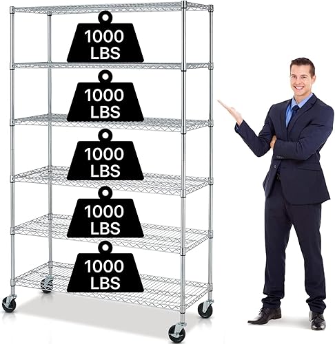 Miniatura 26 de Estantes de almacenamiento de 6 niveles con ruedas, estantería de metal resistente, capacidad de 2100 libras, estantería de garaje, estantes