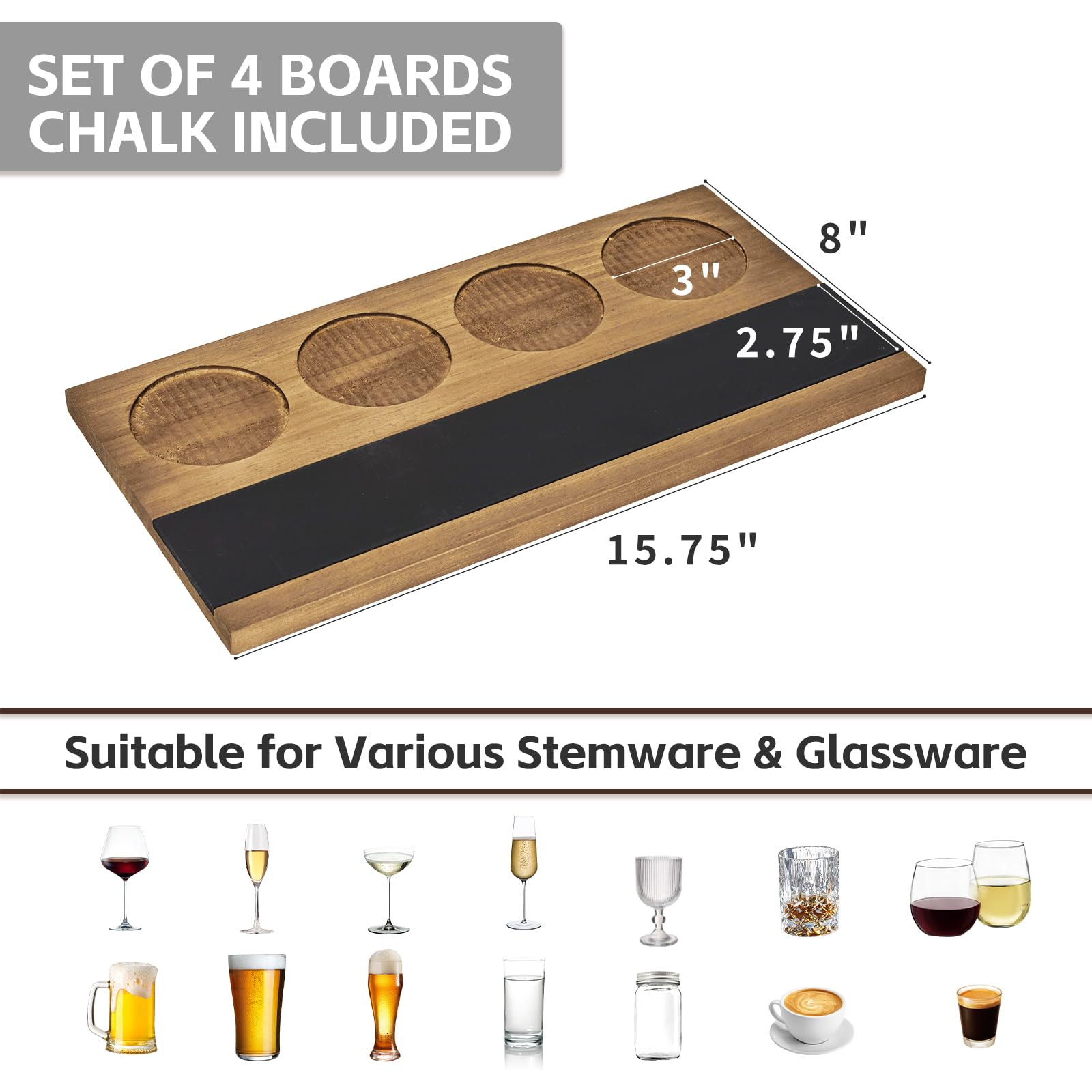 Flight Board [Set di 4] Volo per vino, degustazione whisky, volo mimosa, cocktail, voli champagne, voli per caffè, degustazioni, degustazioni di vino, degustazione di birra
