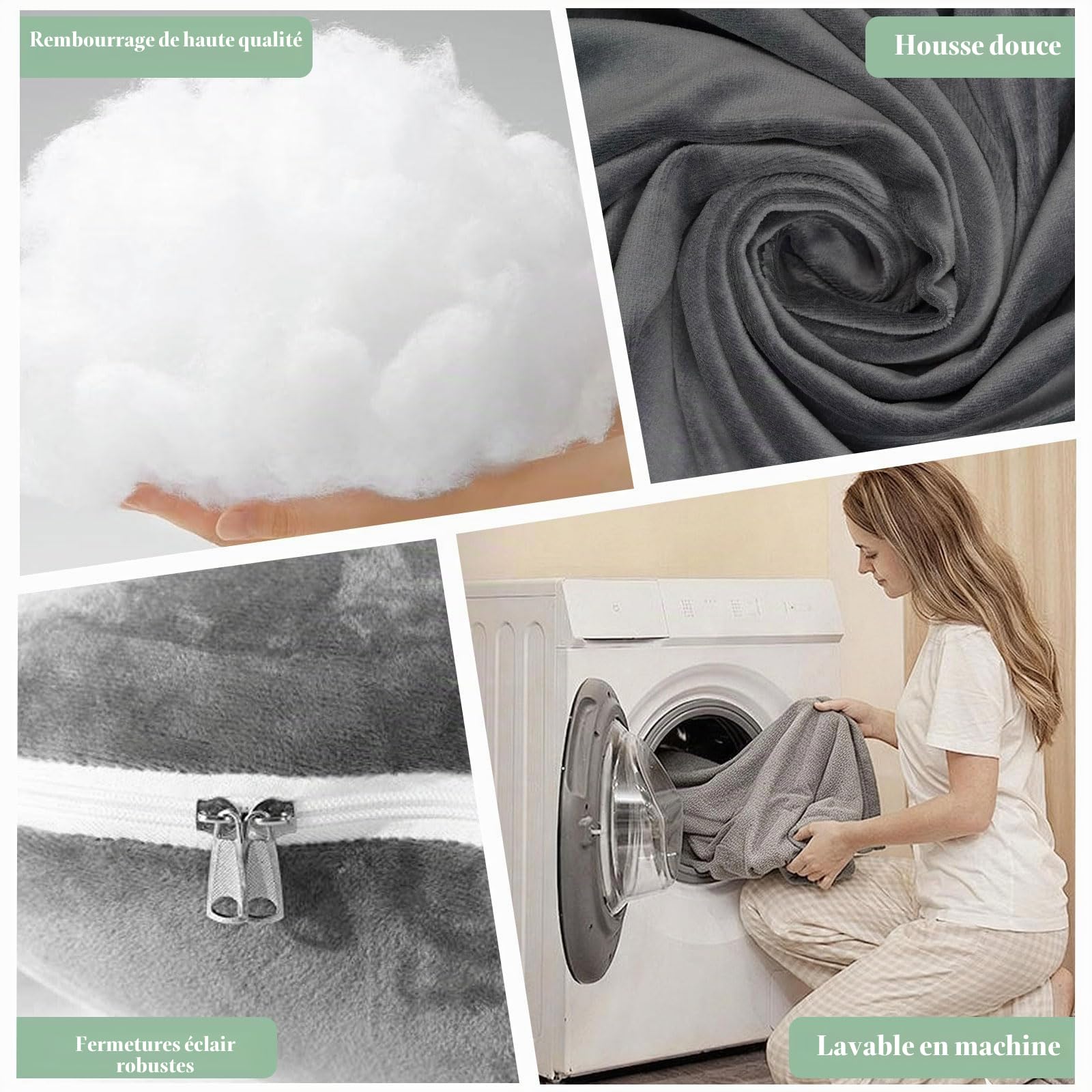 170 CM Coussin de Grossesse pour Dormir, Oreiller de Corps Complet en Forme de U, Soutien pour Le Dos, Les Hanches et Les Jambes des Femmes Enceintes, avec Une Housse en Velours Lavable (Gris)