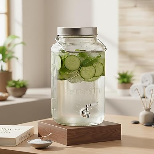 Miniatura 3 de Kitchentoolz Dispensador grande de bebidas de vidrio de 2 galones con tapa de metal hermético grande y asa, recipiente cuadrado para bebidas con