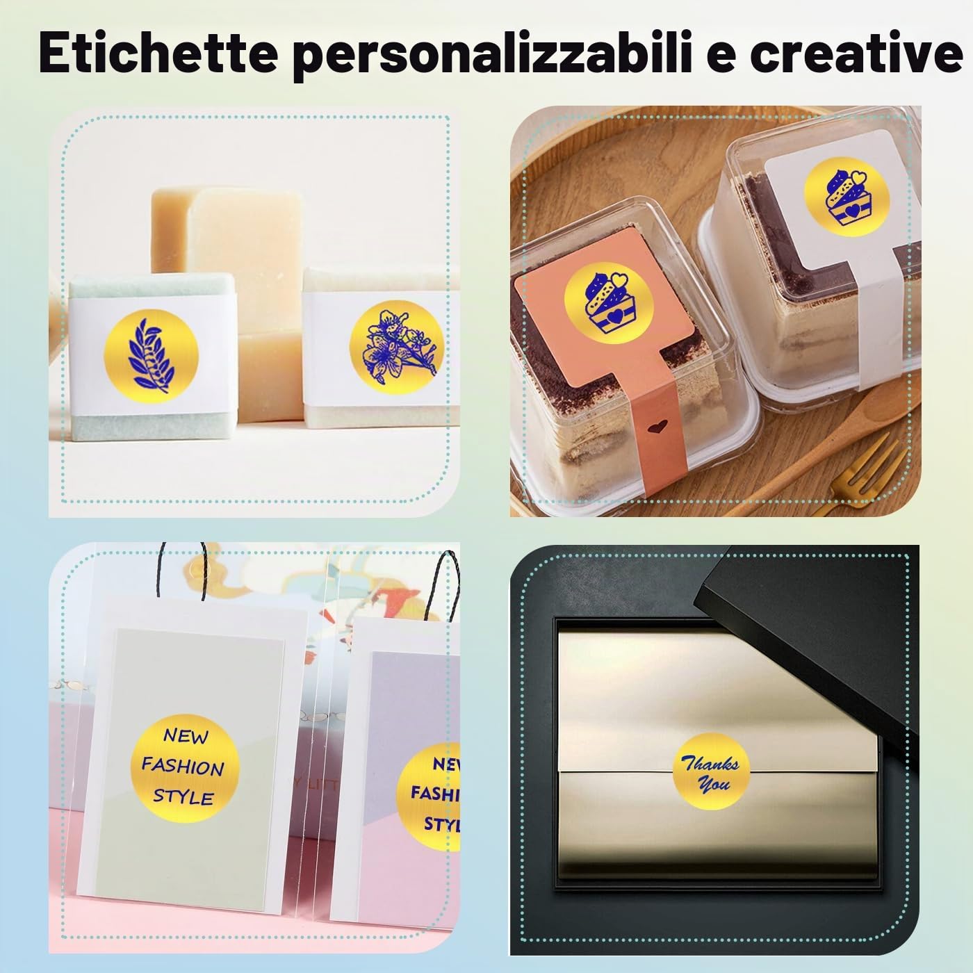 LENVII Carattere Blu 50mm x 50 mm (2" x 2") Etichette Termiche Rotondo Dorate 1040 Fogli - 8 Rotoli × 130, Adesivi Resistenti a Strappi/acqua/Olio/Graffi per Loghi, Etichettatura di Prodotti/Regali