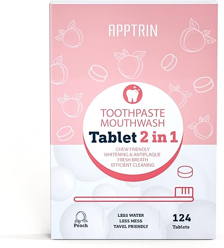 APPTRIN Tabletas de pasta de dientes, paquete de 124 tabletas masticables para enjuague bucal para el cuidado de los dientes, pestañas blanqueadoras