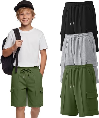 JoyMotion 3 Pack Boys Cargo Shorts, 3-Color, 11-12 Years