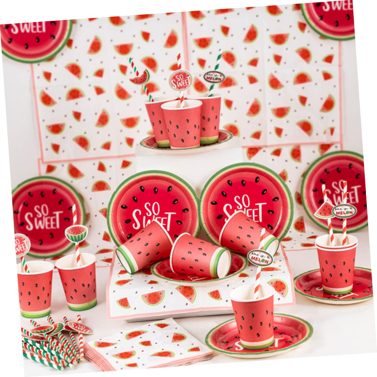 GLEAVI 4 Sets Cocktail-strohhalme Mit Wassermelonenmuster Im Hawaii-stil Wiederverwendbare Papier-saftstrohhalme Für Erwachsene Jungen Und Mädchen 40 Stück * 4