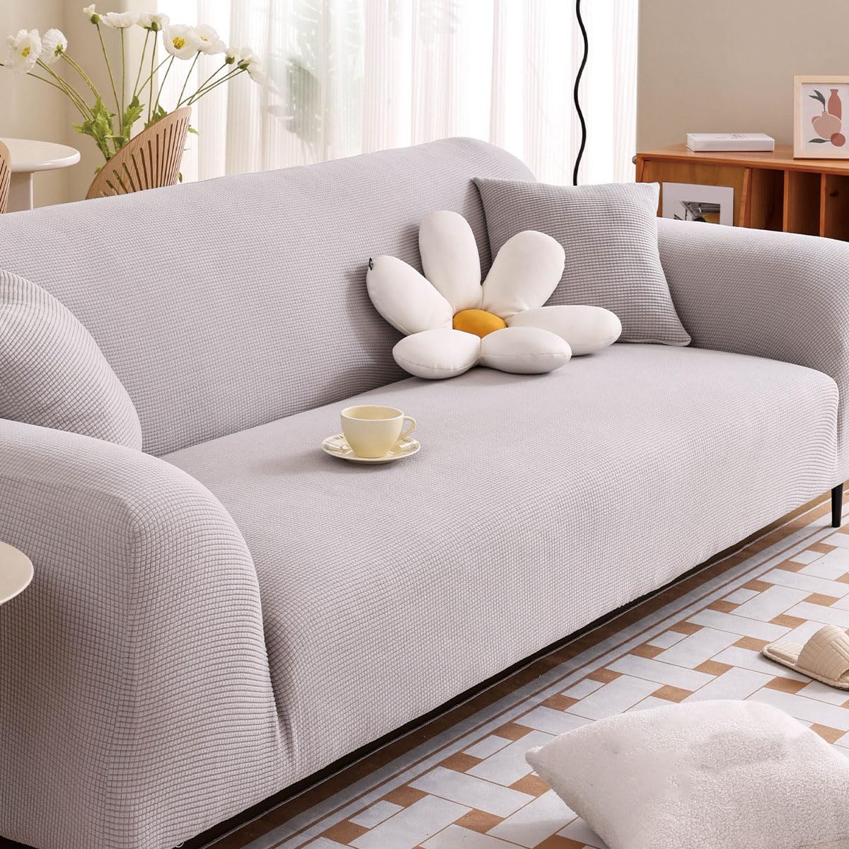 Housse de canapé protection meubles anti-tache universelle 145-185 cm