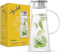 JoyJolt Breeze 50oz Borosilicate Glass Pitcher with Leakproof Stainless Lid - Pour & Filter Jug for Juice, Iced Tea, Sangria