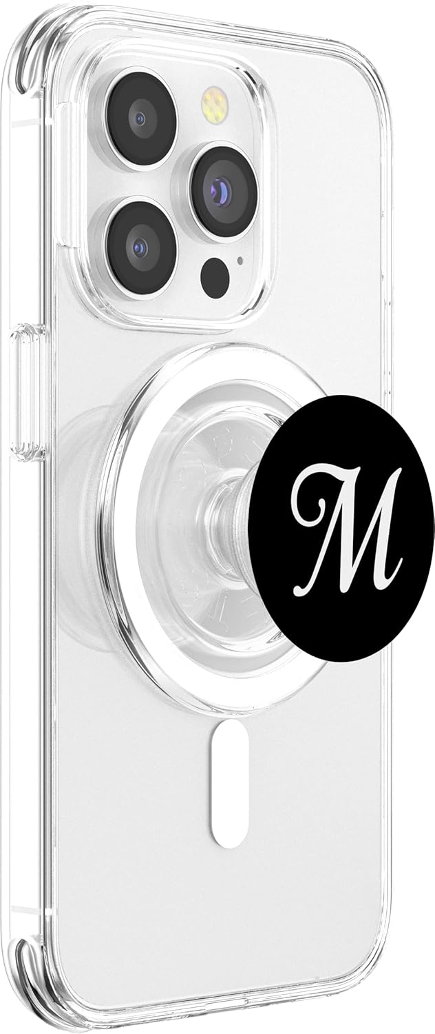M Initial Monogram White on Black Capital Letter PopSockets MagSafe PopGrip for iPhone
