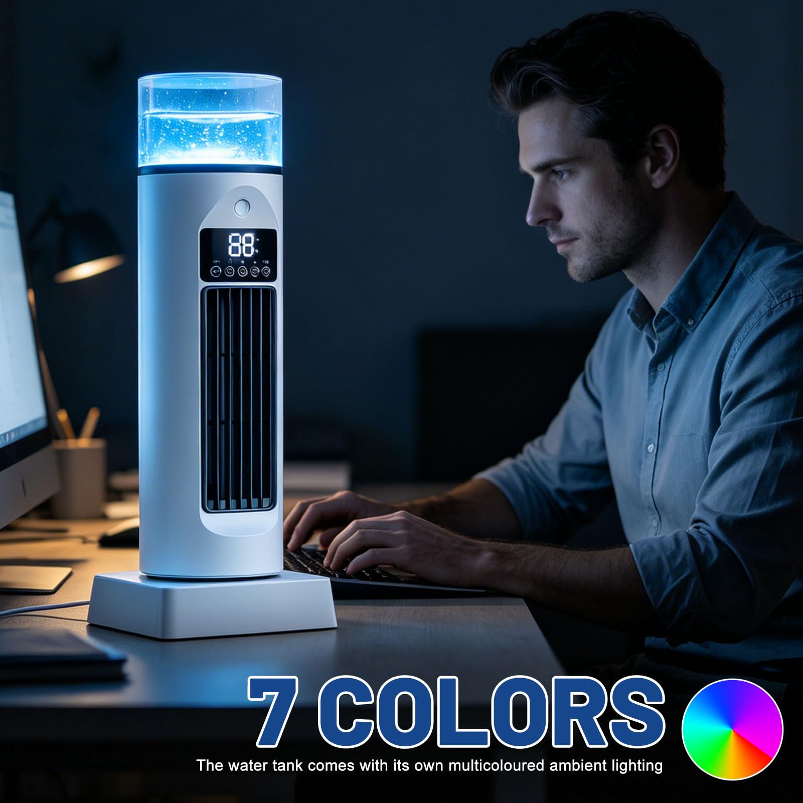 Turm AC -Klimaanlage, Kaltluftventilator Mobile Klimaanlage mit 8H Timer Cool Air Lüfter mit 9 Stufen Ruhiger Oszillierender Bladerloser Kühler mit Fernbedienung und Wassertank für Sommer (Weiß)