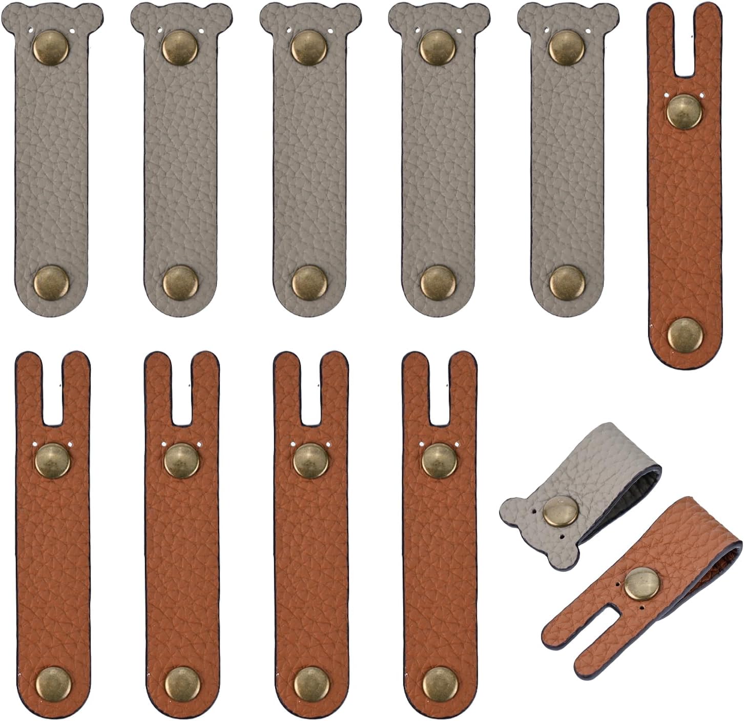 10Pcs Leather Cord Straps Reusable Cable Organizer with Metal Snap Button
