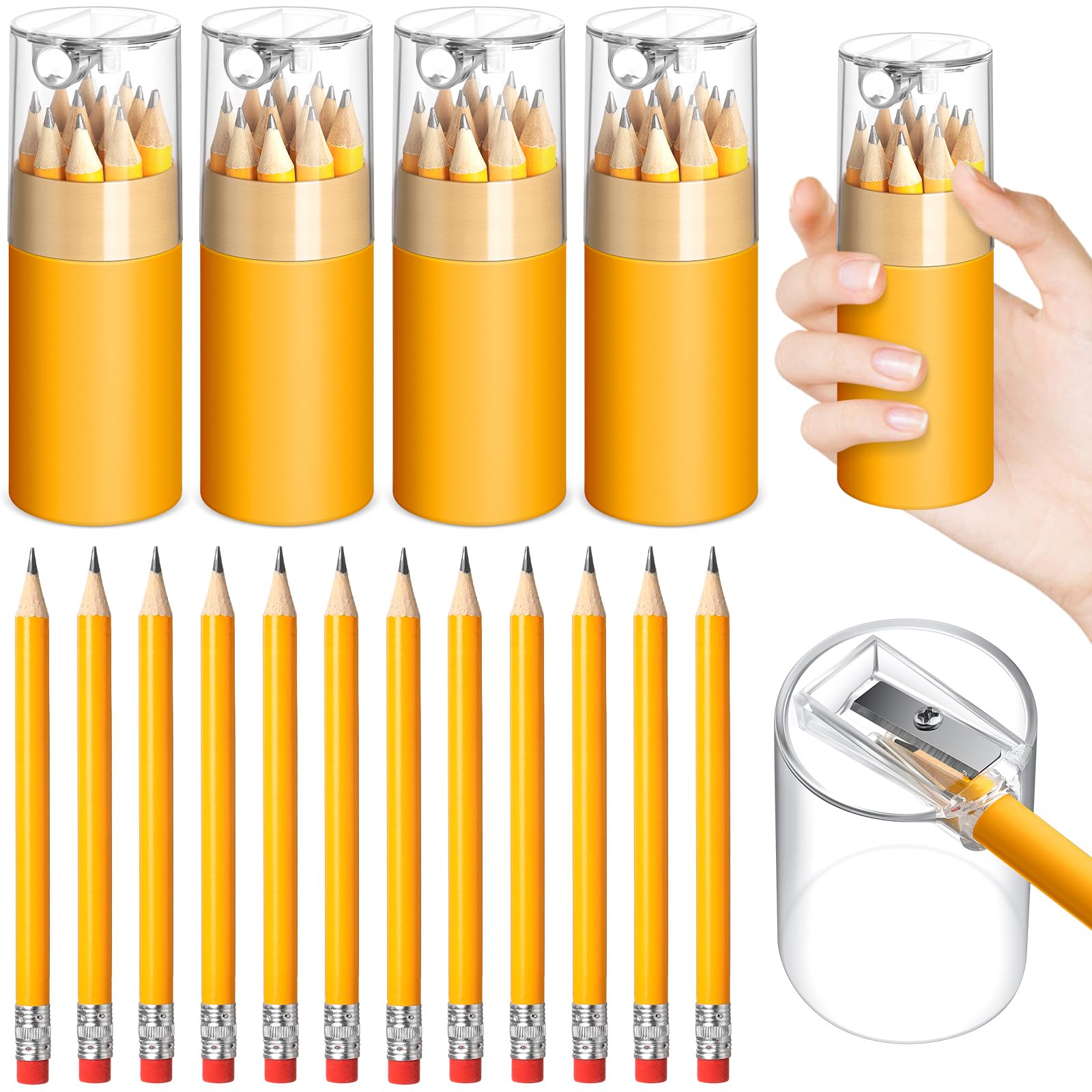 Humyoun 72 Pcs 6 Pack Mini Golf Bulk with Eraser Sharpener, 2HB Presharpened Yellow Half Short Gift for Christmas Party Favor Back to Supplies Golf