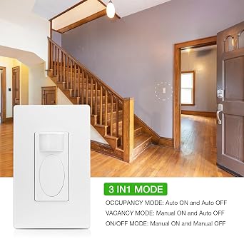 PIR Motion Sensor Light Switch,Occupancy Sensor Switch | 5Amp | Sigle-Pole | No Neutral Required, Operable Without Ground Wire,PC Fireproof,UL Listed