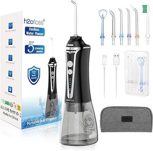 H2ofloss Irrigador bucal dental profesional inalámbrico con irrigador dental, portátil y recargable, limpiador de dientes 10.1 fl oz, IPX7, máquina