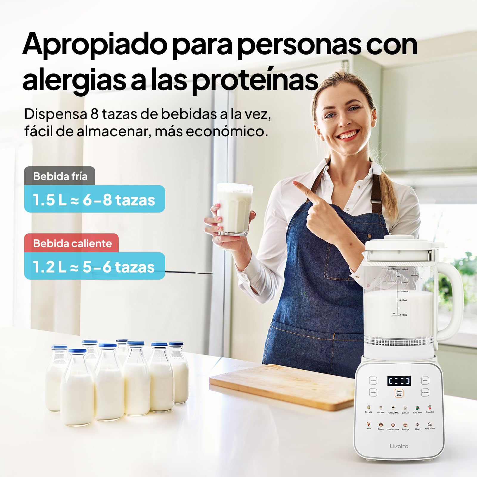 Máquina para leche vegetal 1,5 L 12‑en‑1,fabricante de leche de soja automático,diseño desmontable,leche de almendra/avena y jugos,inicio diferido 24 h,mantener caliente,autolimpieza