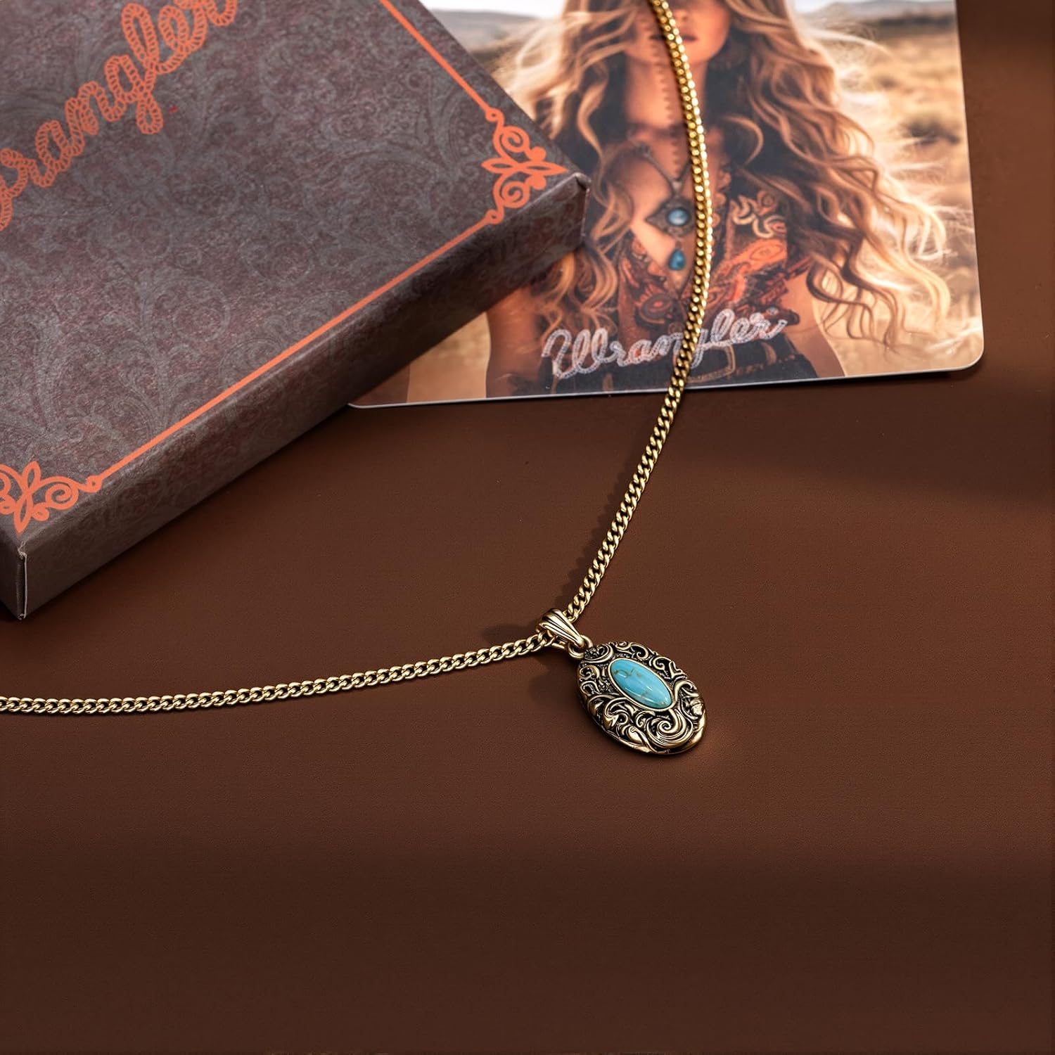 Montana West Wrangler Western Pendant Necklace for Women 14K Gold Statement Carvings Turquoise Cowgirl Vintage Jewelry - Image 4
