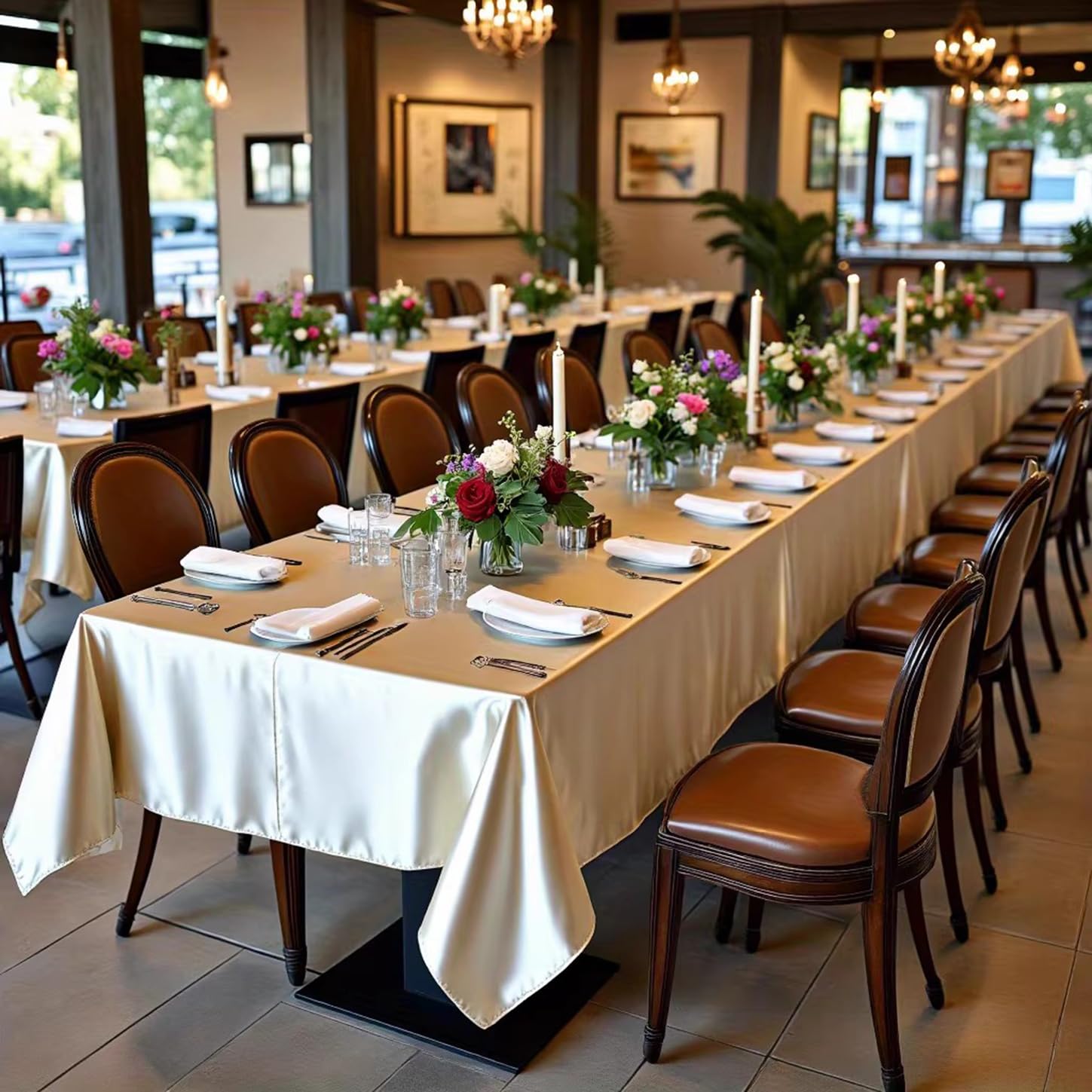 Rechteckige Tischdecke aus Satin Champagner, 200 * 320 cm | Geeignet für Restaurants, Hotels, Hochzeiten, Partys und Weihnachten; maschinenwaschbar