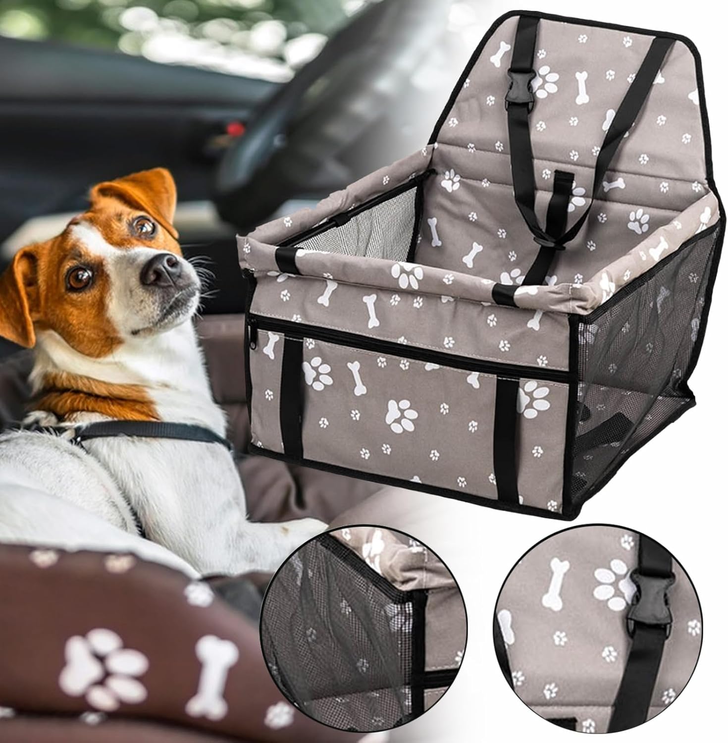 Small Dog Car Seat | Pet Car Seat & Travel Bed with Pockets - Waterproof Pet Accessories for Long Trips To Vet To Park And In 8