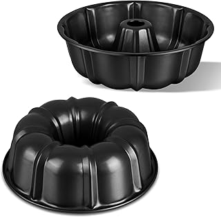 TeamFar Cake Pans (2 Packs), 10 Inch Nonstick Round Fluted Tube Cake Baking Pans, 10 Cups Heavy Duty Carbon Steel Cake Pan for Baking Pound Cakes/Monkey Bread, Non Toxic, Easy Clean - Black