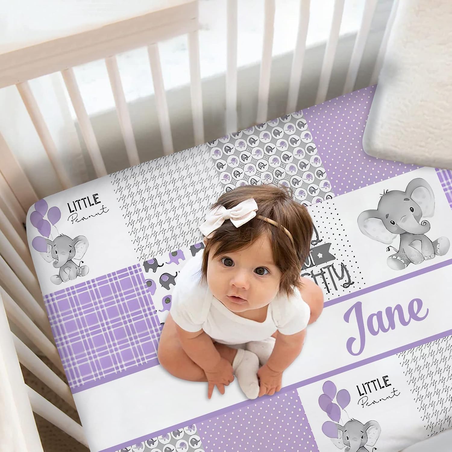 Custom Baby Crib Bedding Sets for Girls, Personalized Boys Set with Name, Nursery Bedding, 2 Piece Sets, Name Comforter, Fitted Sheets (Elephant), Elephant Purple
