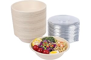 JAYEEY 32OZ Round Disposable Bowls with Lids, Takeaway Food Containers Made from Plant Fibers