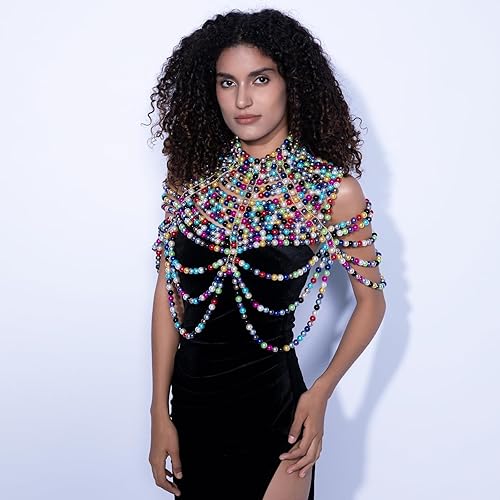 Miniatura 7 de CCbodily - Brasier de cadena de perlas para el cuerpo, collares de hombro de moda, joyería corporal