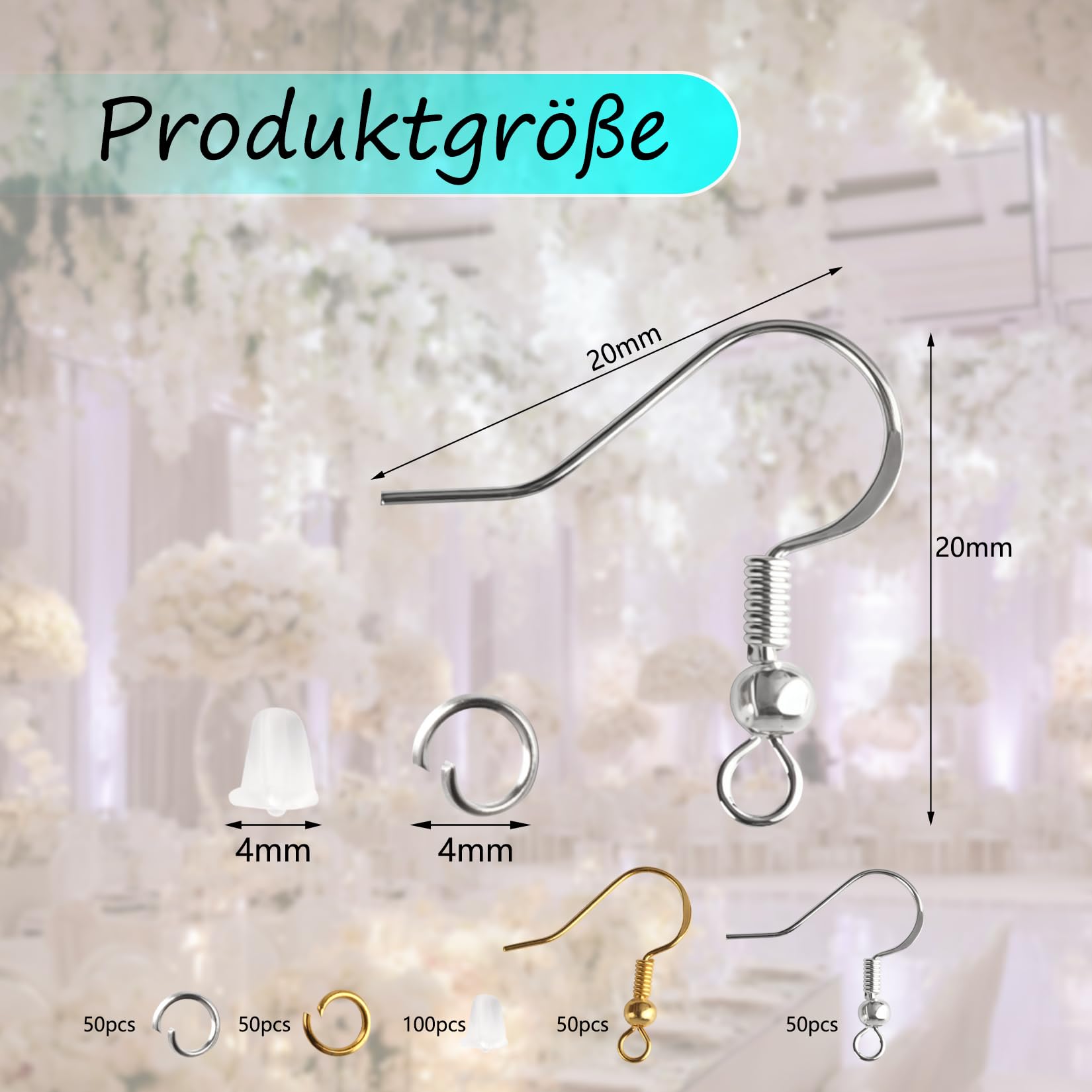 Ganci per Orecchini Fai Da Te, 300 Pz Ganci e Anelli in Oro e Argento, Accessori per Gioielli con Fermagli di Sicurezza