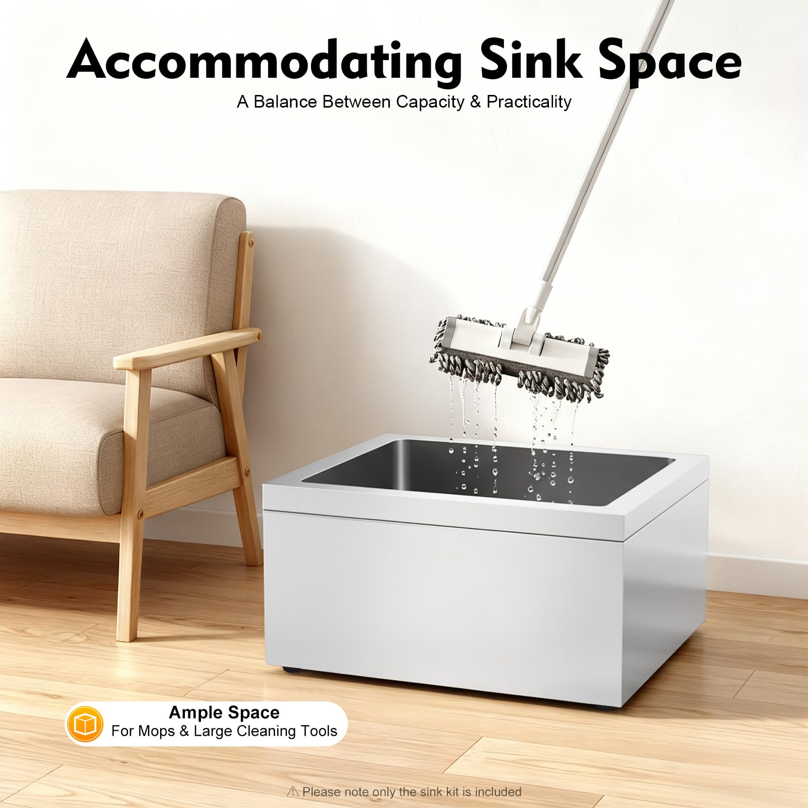 Lavabo da pavimento in acciaio inox 304, 56 x 48 x 28 cm, lavello | 48 x 40 x 20 cm, dimensioni interne: 48 x 40 x 20 cm, 10 kg. acciaio inox 304, cestello filtro, 4 piedini in plastica