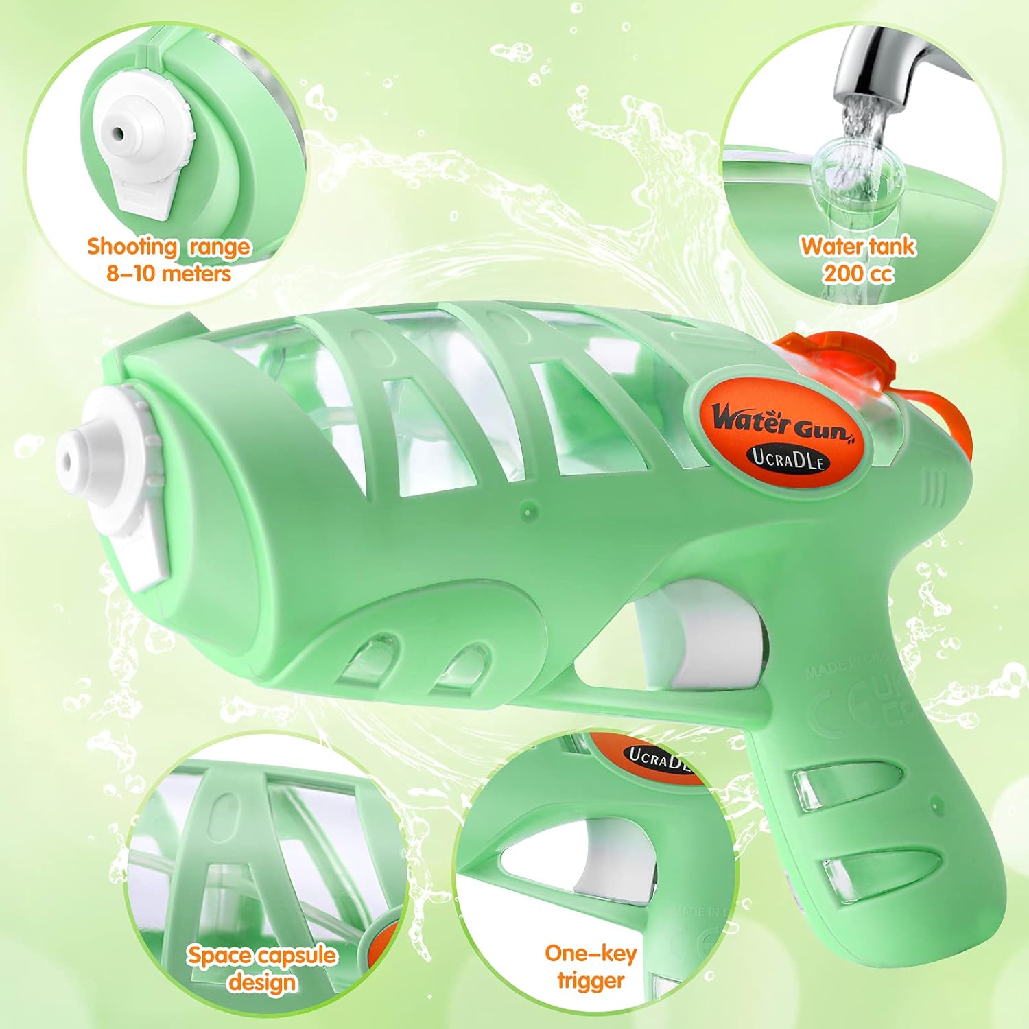 Small Water Gun for Kids, Ucradle 2 Pack Long Range Squirt Gun for Dogs Cats Training, 200CC Toddlers Boys Girls Mini Water Blaster for Pool Beach Yard Outdoor Toys (Green & White) : Toys & Games