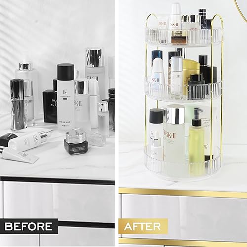 Miniatura 3 de LAIWOO Organizador de maquillaje giratorio de 360, organizador de perfumes para tocador, cuidado de la piel de alta capacidad, tocador cosmético,