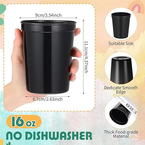 Miniatura 9 de Gerrii 60 vasos de plástico reutilizables para estadio de 16 onzas, vasos de plástico en blanco coloridos para niños, vasos de plástico grandes para