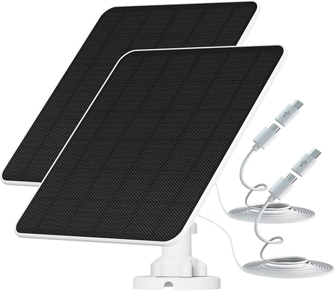 6W Solar Panel for Security Camera, USB Solar Panel Compatible with Rechargeable Battery Camera, Solar Charger with 9.8ft Charging Cable, IP65 Waterproof, 2 Pack