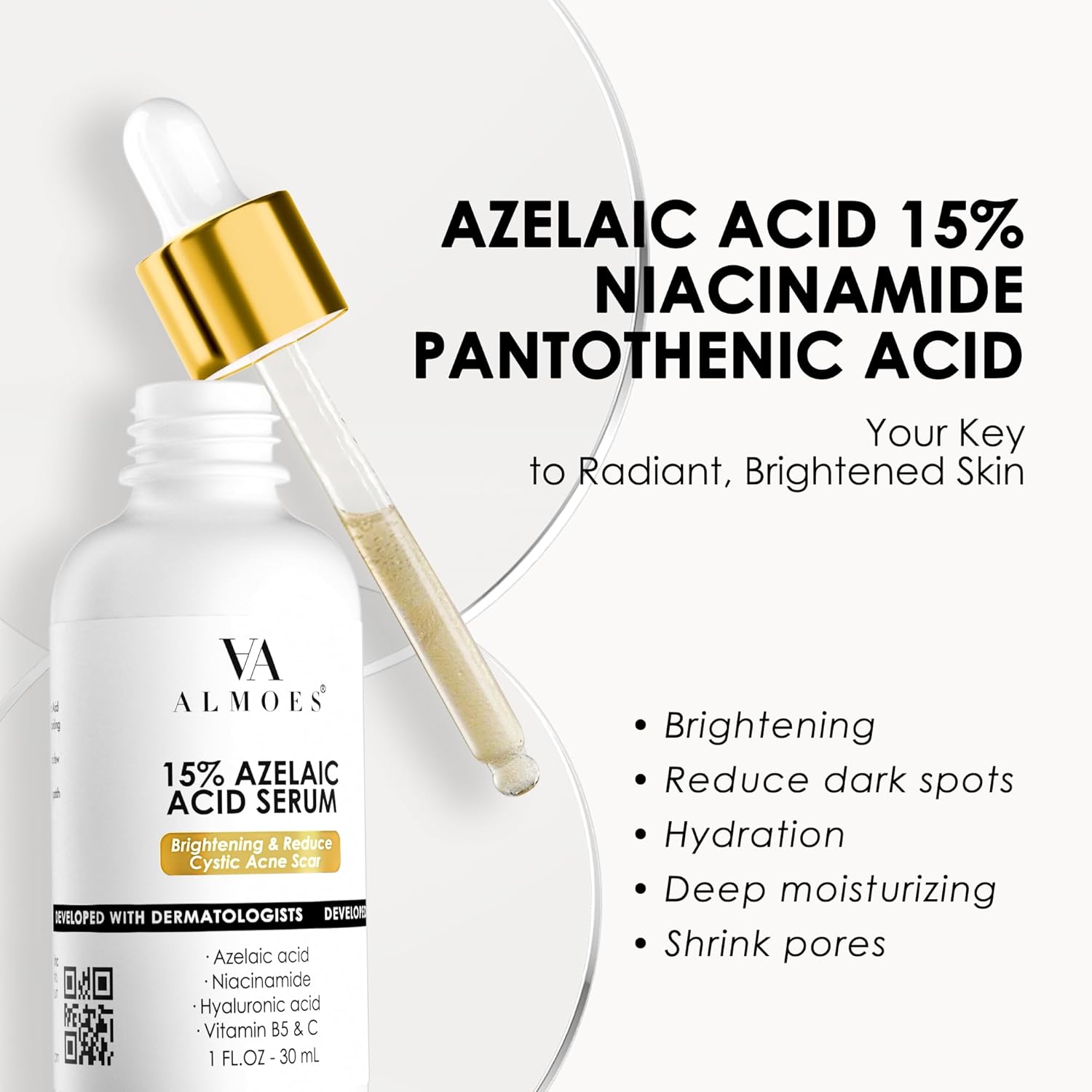 ALMOES Hydrating Serum,Hyaluronic Acid Serum for Face,Azelaic Acid 15% Serum with Tightens Pores,Moisturise Skin,Improve Skin Tone,Niacinamide Serum,Increase Skin Elasticity,Skin Care Serum,1 Fl Oz - Image 3