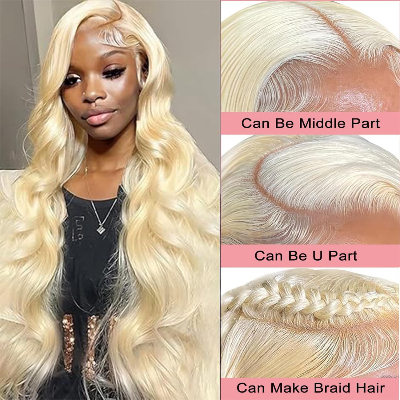 613 Human Hair Wig Body Wave 13x4 Lace Front Wig Blonde Human Hair 180 Density 100% Brazilian Virgin Hair Unprocessed With Baby Hair Natural Hairline For Women 18 Inch - Image 2
