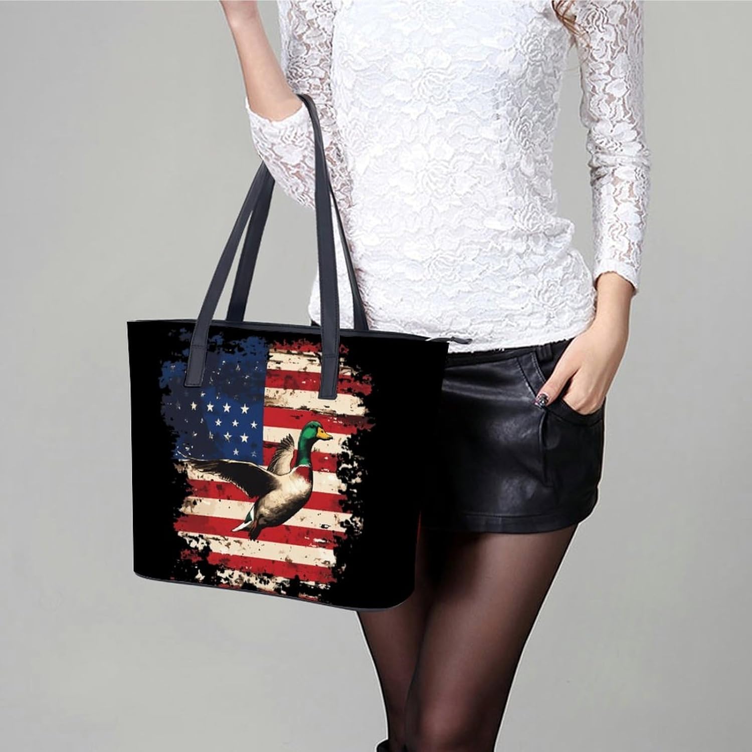 Duck Hunting U.S.A. Flag Women's Satchel Handbags Tote Shoulder Bag Purses for Travel Shopping Work