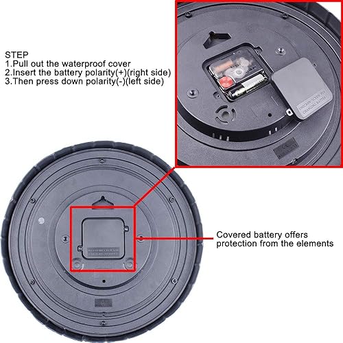 Miniatura 5 de OCEST Reloj grande de 13 pulgadas para interiores y exteriores, reloj de pared impermeable con termómetro, resistente al clima, sin tictac, funciona