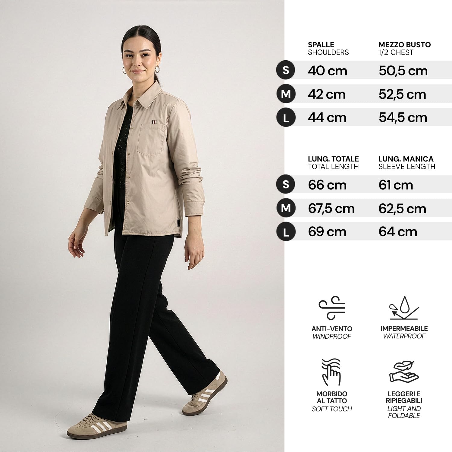 PERLETTI Giacca Camicia Impermeabile Antivento Donna - Interno Trapuntato Leggera Versatile con Bottoni e Tasche - Giubbino Antipioggia Overshirt Morbido e Ripiegabile Taschino Interno