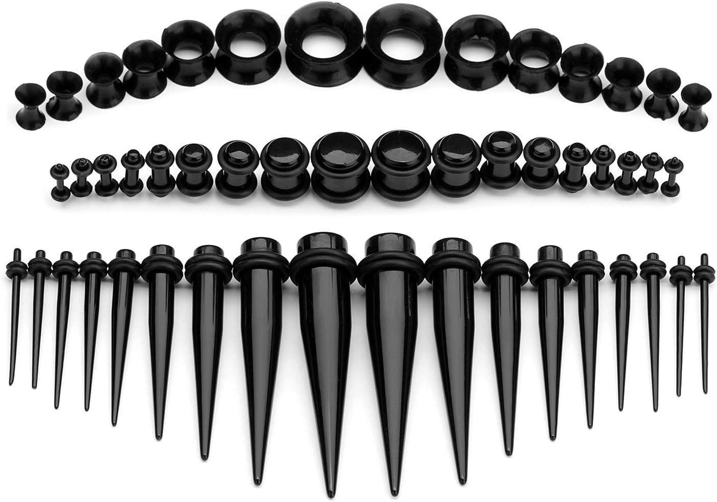 50pcs Ear Stretching Kit Silicone Tunnels Acrylic Tapers and Plugs 14G-00G Gauges Set Eyelet Expanders for Women Men Body Piercing Jewelry