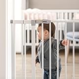 hauck Barriere de Securite Enfant Open N Stop KD avec Extension 9 cm (Largeur 84 à 89 cm), Sans Percage, Fermeture Facile, Ouverture Bilatèrale à 1 Main, Métal - Blanc - 10