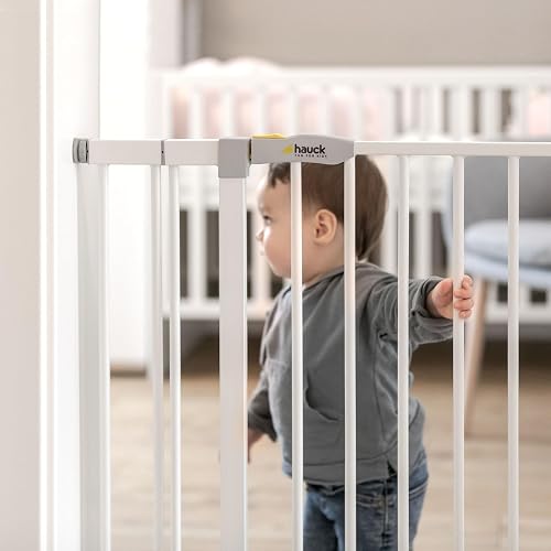 hauck Barriere de Securite Enfant Open N Stop KD avec Extension 9 cm (Largeur 84 à 89 cm), Sans Percage, Fermeture Facile, Ouverture Bilatèrale à 1 Main, Métal - Blanc - 10